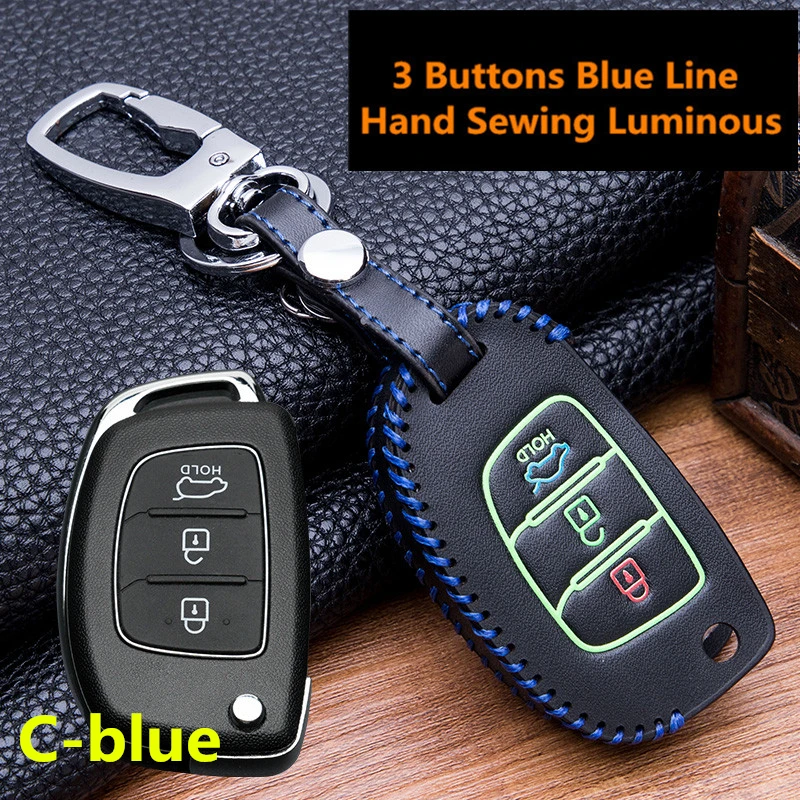 

Luminous Leather Car Key Fob Cover Case Set Keychain For Hyundai Tucson Creta ix25 i10 i20 i30 Verna Mistra Elantra 2015-2018