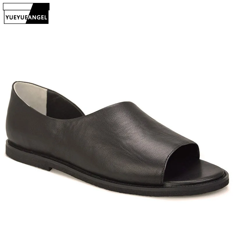 Мужские пляжные сандалии в римском стиле лоферы из натуральной кожи без застежки