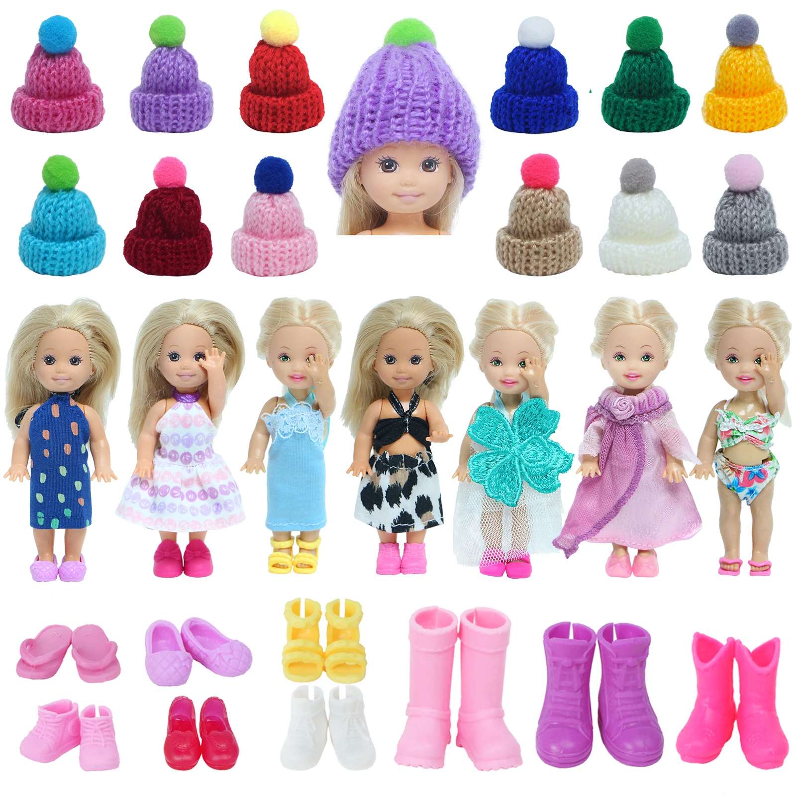 13 шт. набор аксессуаров для кукол 5 нарядов шорты туфель 3 вязаных шапки мини