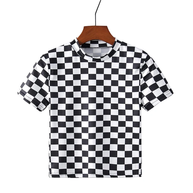 

Summer Schoolgirl Crop Top Short Sleeve Female T Shirts Check Pattern Animal Print Cute White Tees E Girls Streetwear Fashion