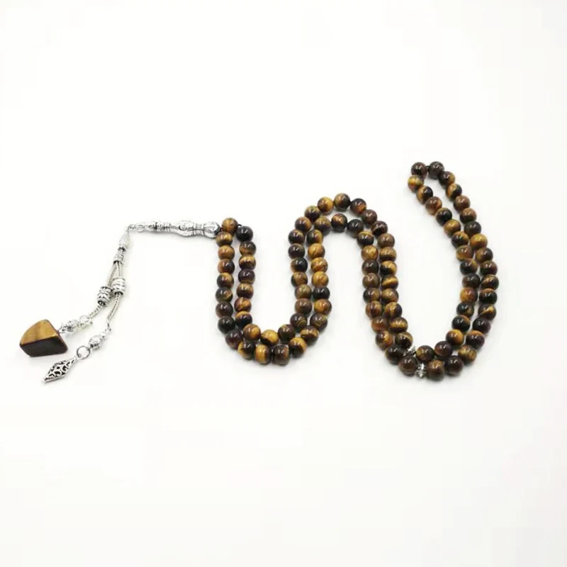 99 beads 99 бусин натуральный тигровый глаз Камни Tasbih Стиль мусульманские мужские браслеты специальный подарок мусульманские четки 99 tespih натуральный тигровый глаз камень кулон мусульманские украшения браслет - Окраска металла: 99 beads