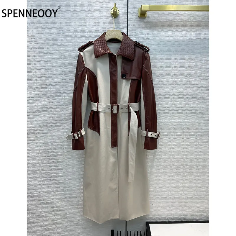 

SPENNEOOY Designer Brand Autumn Winter High-End Genuine Leather Long Trench Coat Women Vintage Overcoat Outwear