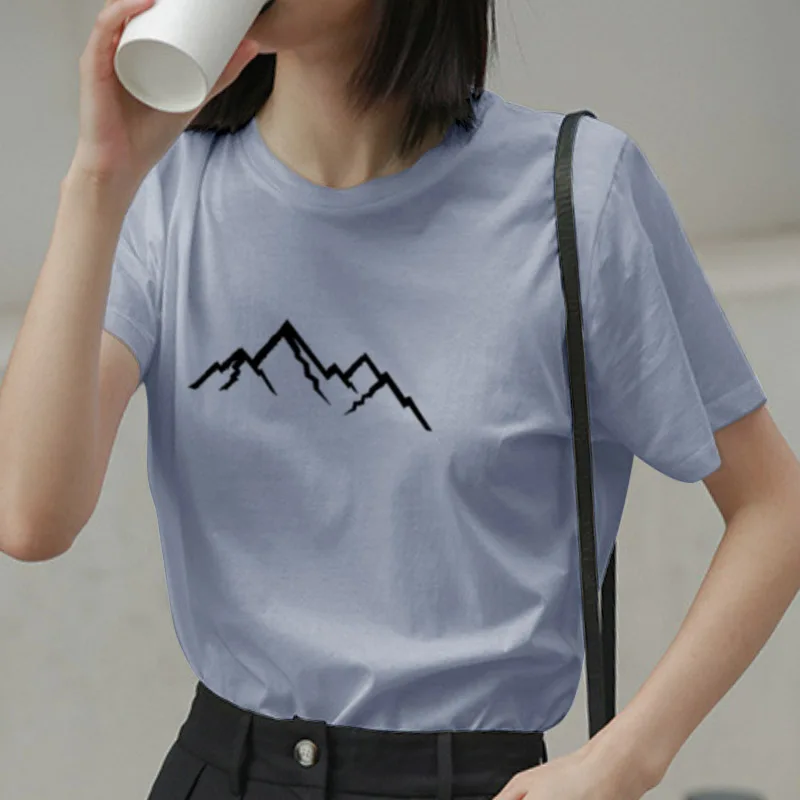 

2021 Summer Harajuku T Shirts for Women Funny Print Peak Line O-neck Short Sleeve Streetwear Fashion Casual Women Clothing
