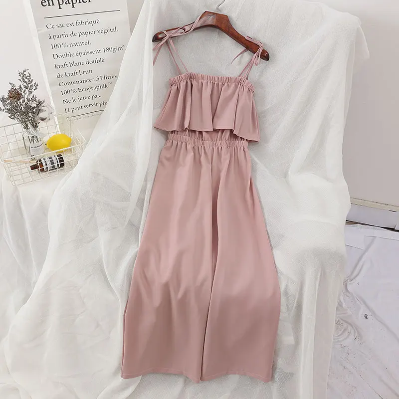 

Jumpsuits Women Solid Sweet Pink Korean Style Summer Breathable Trendy Students Lovely Elegant Womens Loose Leisure Ladies