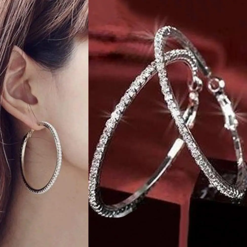 

1 Pair Women Hoop Earrings Fashion Punk Luxury Shiny Rhinestone Ear Hoop aros mujer Dangle Earrings kolczyki серьги женские