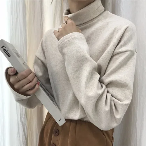 

Winter Women Turtleneck Full Sleeve Cashmere Sweaters 2020 New Fashion Korean Chic Loose Warm Bottom Pullovers Crocheted Tops