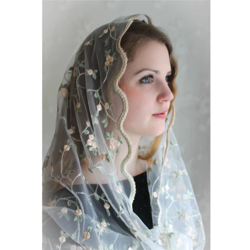 Floral Tassel Lace Mantilla Catholique Veils for church Traditiondal Women Head covering infinity wrap Latin Mass Velos de Novia | Свадьбы и