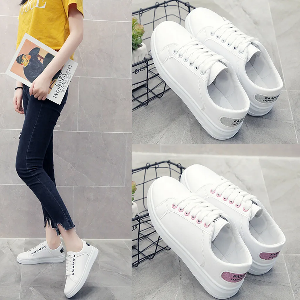 

Women's leather flat low heel lace fashion breathable women's shoes white nude flat round head lazy shoes casual shoes