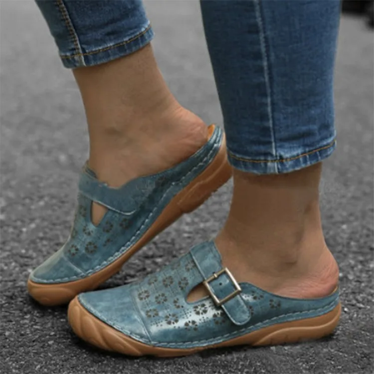

Single sole hollow toe cap buckle sandals comfortable and exciting flower ladies slippers fashionable and versatile personality
