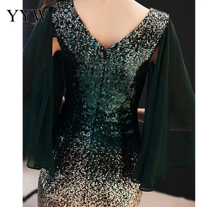 

Cape Sleeve Evening Party Dress Women Elegant Long Sequin Dress Cloak Vintage Mermaid Dresses Women Gradient Ball Gown Vestidos
