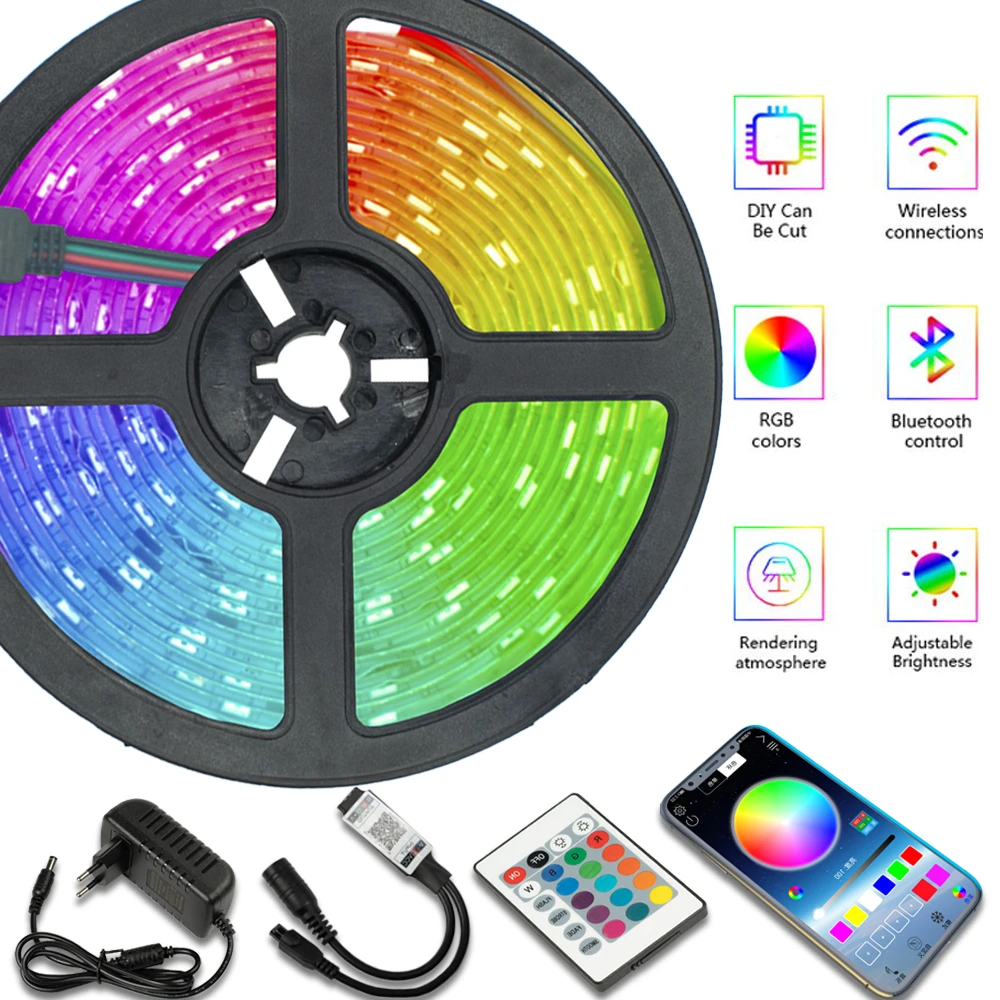 

LED Strip Lights Bluetooth WIFI IR Control RGB5050 2835 Flexible Ribbon 5M10M20M Tape Diode Background Waterproof Lighting DC12V