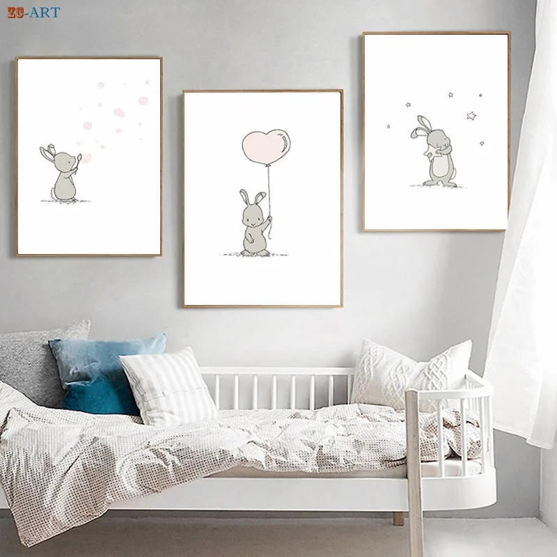 Банни Детская Wall Art принты с персонажами из мультфильмов плакат минималистское
