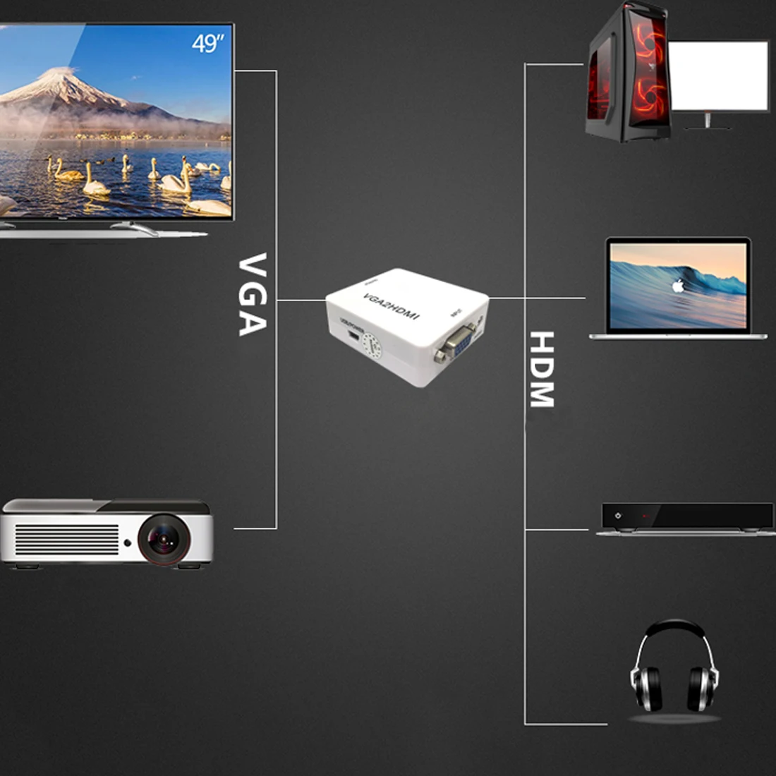1080P конвертер с аудио HDMI-compatible2VGA устройство для видеосъемки адаптер беспроводной