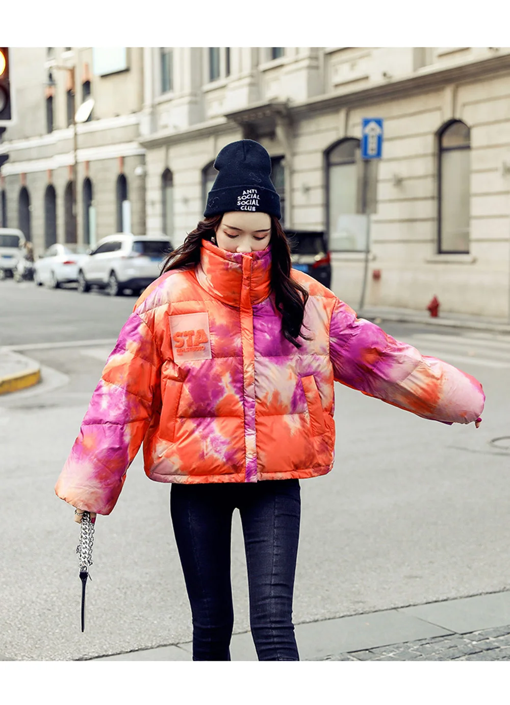 

Color Short Thick Female Coat Fashion Casual Turn-Down Collar Long Sleeve Loose Oversize Down Jacket Women 2020 Winter
