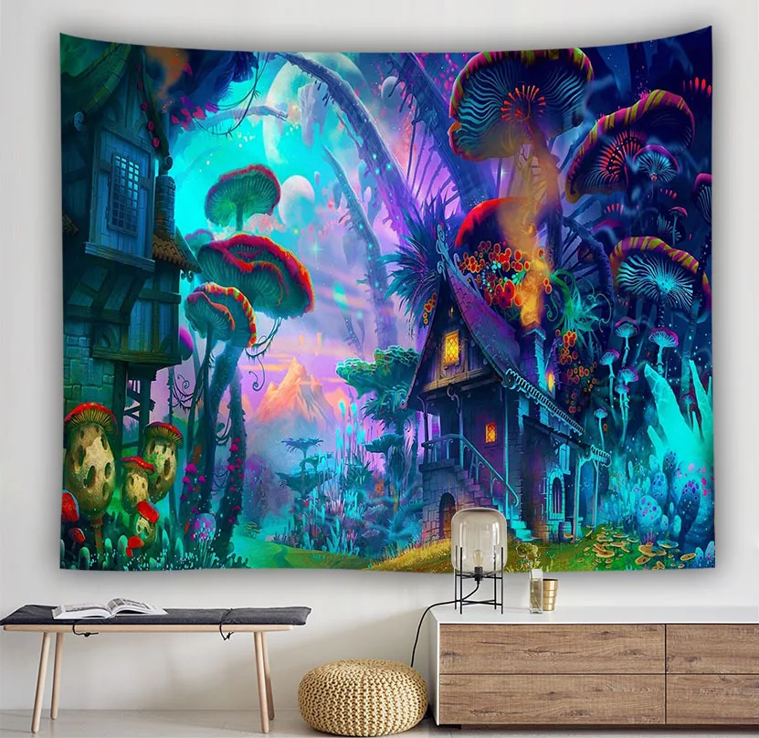 

Mushroom Tapestry Pattern Customized Colorful Psychedelic Cushion Wall Hanging Decorative Painting Home Bedroom Decoration