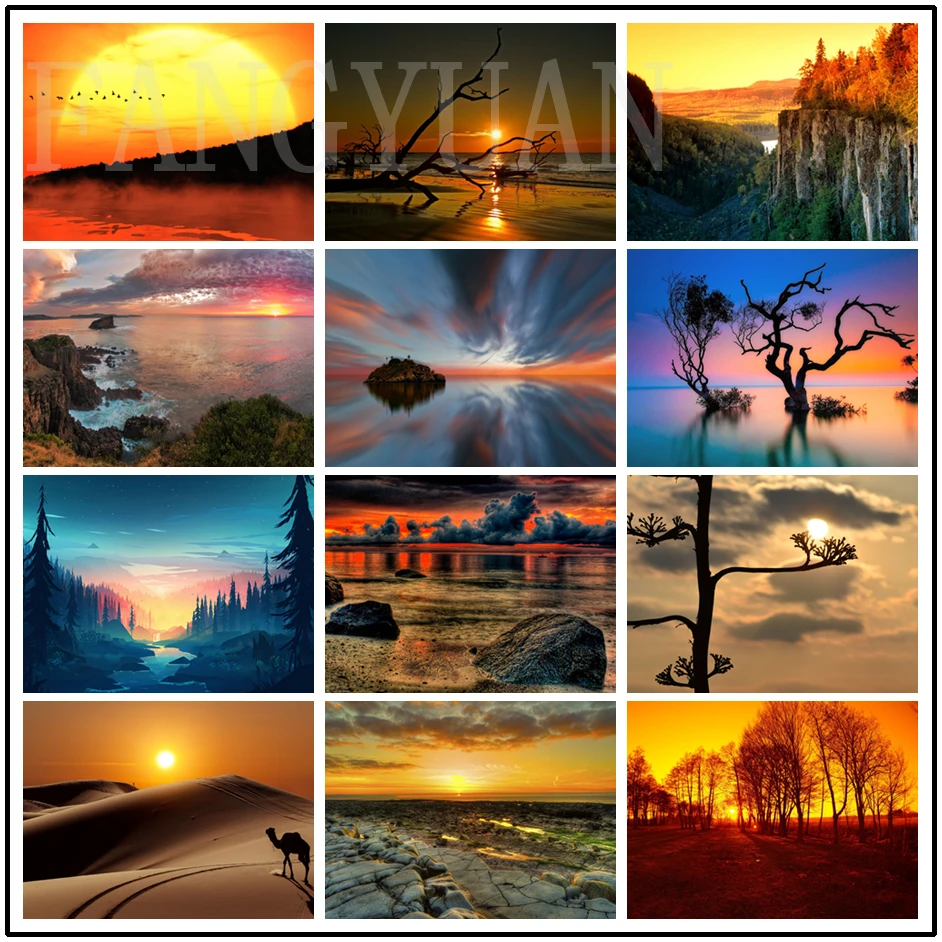 

Diamond Painting Sunset Scenery Cross Stitch 5D Diy Diamond Embroidery Landscape Picture of Rhinestones Home Decor Needlework