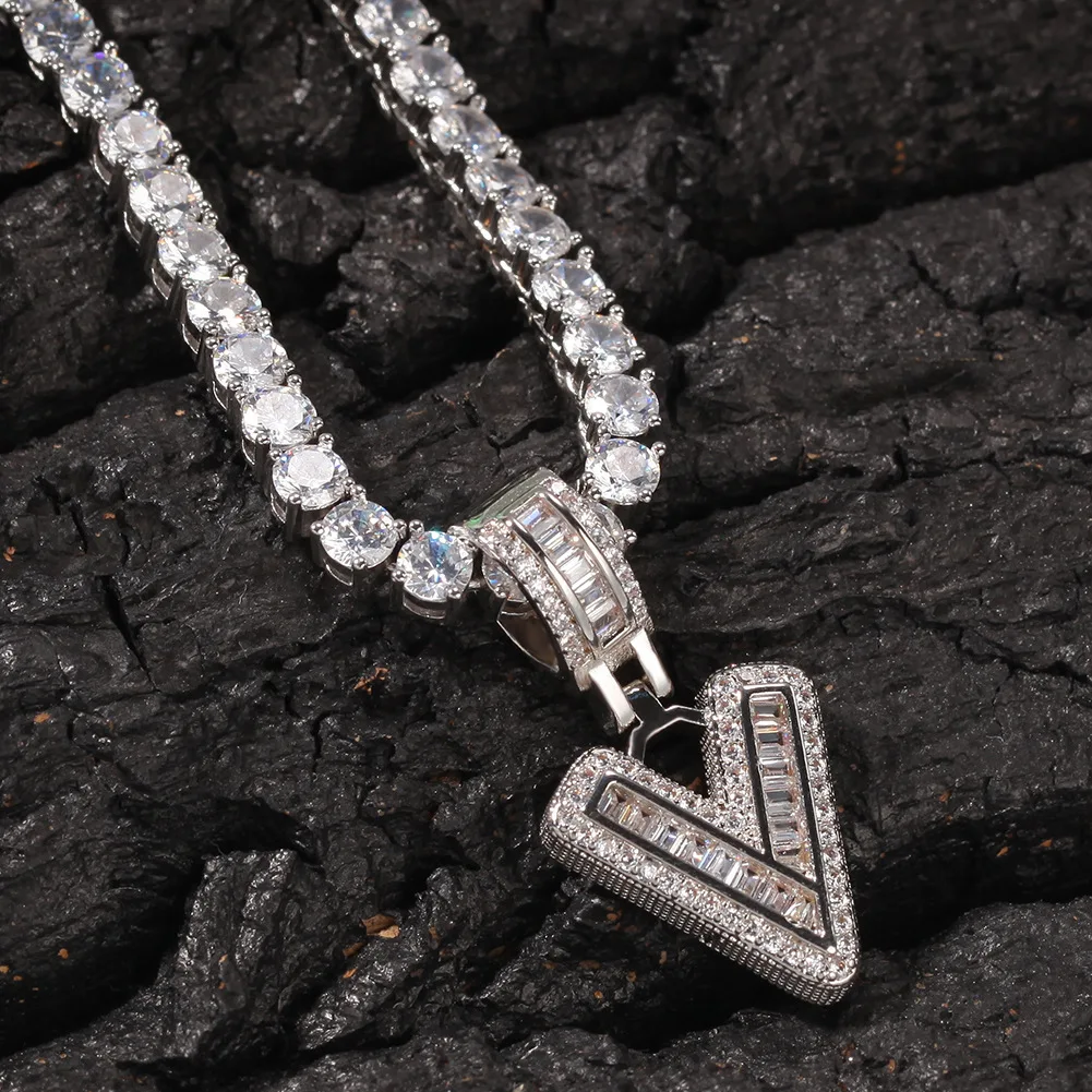 

A-Z Single Bubble Letters Necklaces & Pendant Chain For Men Women Gold Color Silver Cubic Zircon Hip Hop Jewelry Gifts