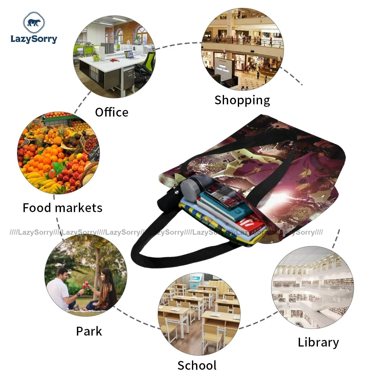 

Gintama Shopping Bag Stylish Polyester Streetwear Handbag Female Bulk Bags