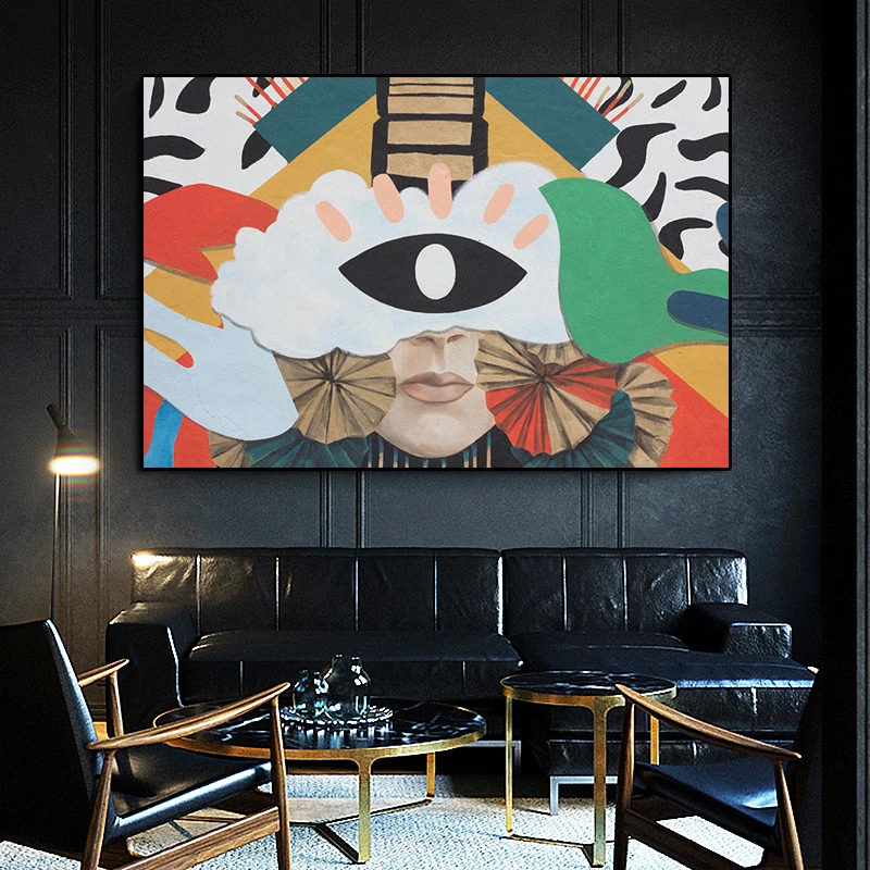 Современная художественная роспись Абстрактная фигура с большими глазами