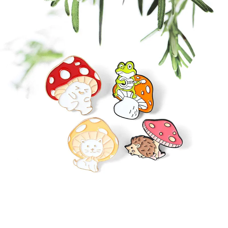 

Cute Mushroom Enamel Pin Custom Cat Frog Hedgehog Brooches Lapel Bag Cartoon Plant Animal Badge Jewelry Gift for Kids