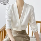 Новая Осенняя белая блузка с длинным рукавом Топы женские рубашки Офисная женская шифоновая блузка с V-образным вырезом Модные женские блузки 2022 одежда 17798