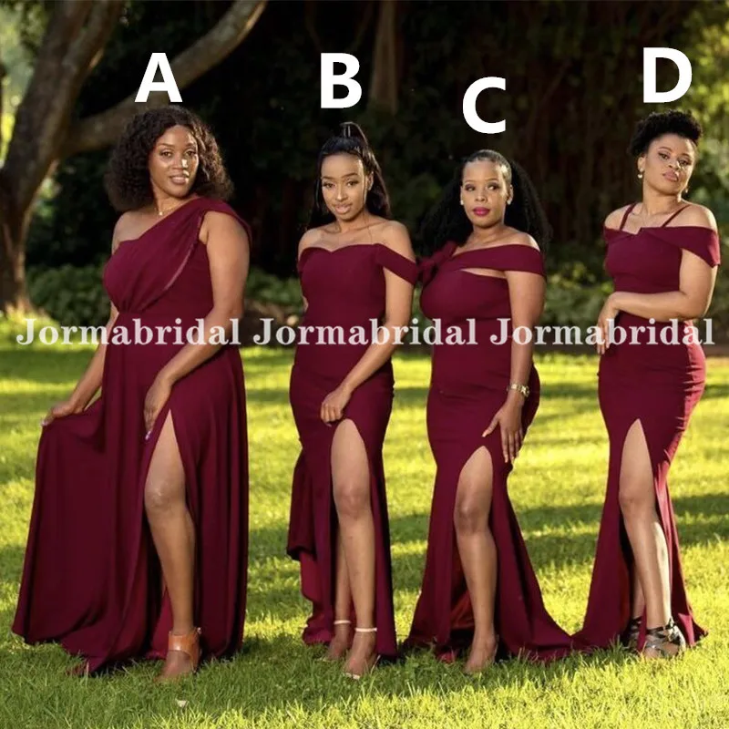 

Dark Wine Red Front High Slit Bridesmaid Dresses Plus Size Sexy Long Mermaid Wedding Party Dress Maid Of Honor Gowns For Women