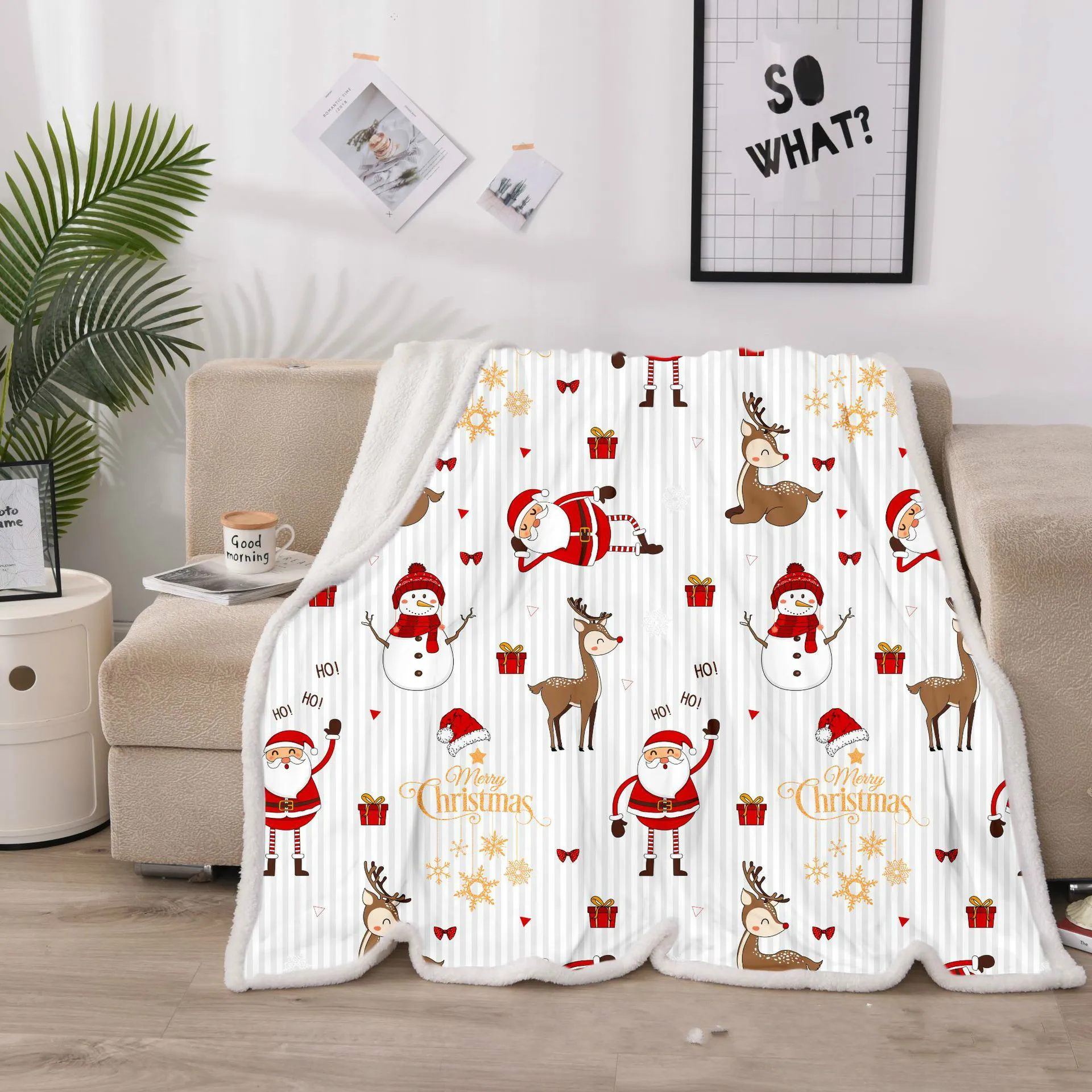 Merry Christmas Bed Coverlet Santa Clause Spread Winter Warm Flannel Blanket Children Room Soft Cover Bedspreads 150x200 | Дом и сад