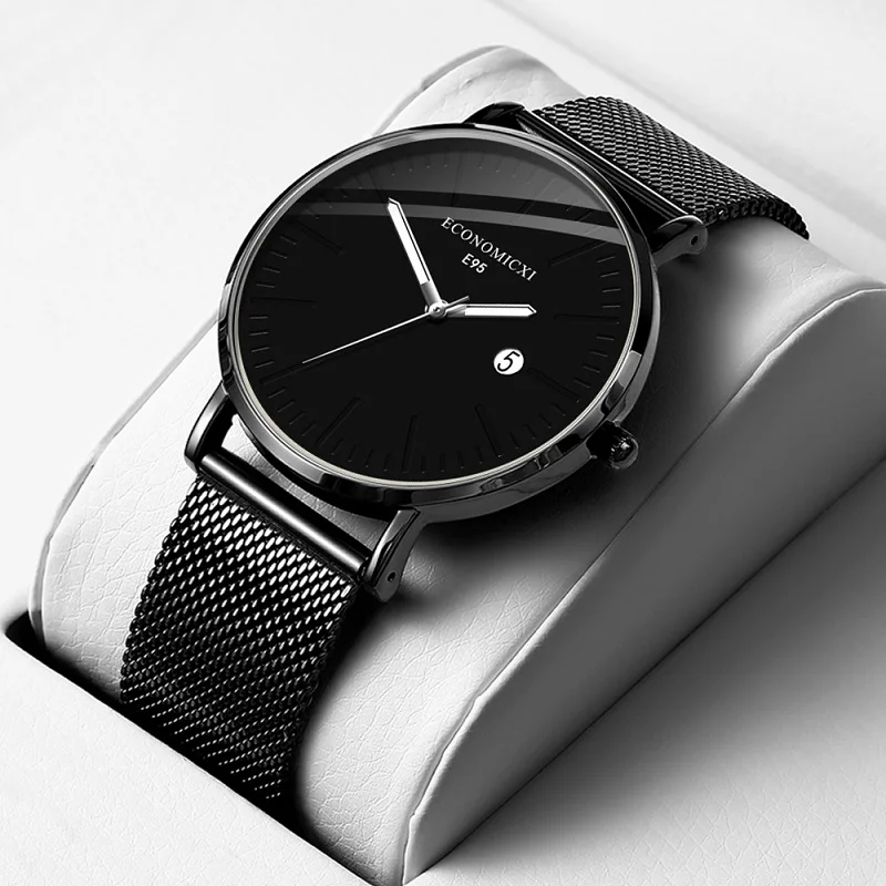 Часы Reloj Hombre мужские люксовый бренд модные минималистичные часы черные из