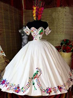 2021 white 3d flowers ball gown mexican quinceanera prom dresses embroidery formal party sweet 16 dress vestidos 15 anos bm730