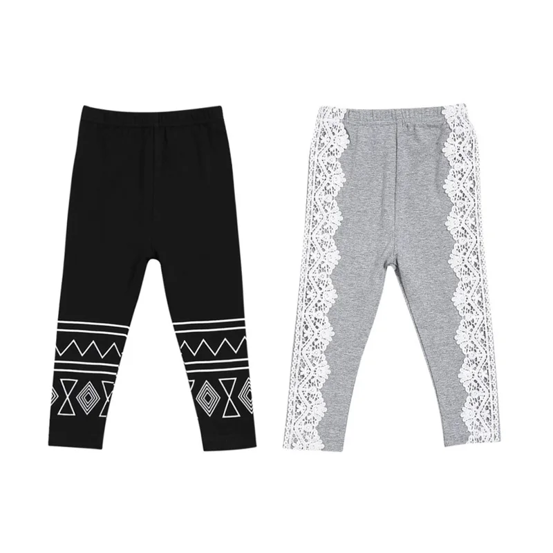 Зимние черно белые леггинсы для девочек теплые хлопковые штаны черные с принтом