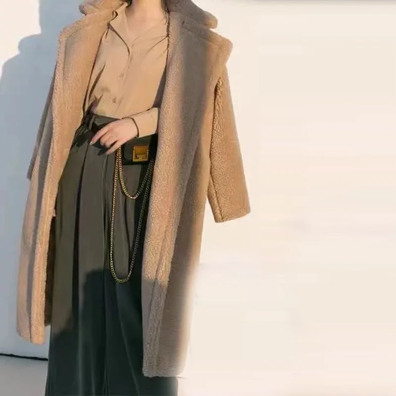 Sungtin Winter Long Lamb Wool Faux Fur Warm Coat Women Oversized Teddy Fleece Loose Jacket Coats 13 Color Thicken Plush Outwear | Женская