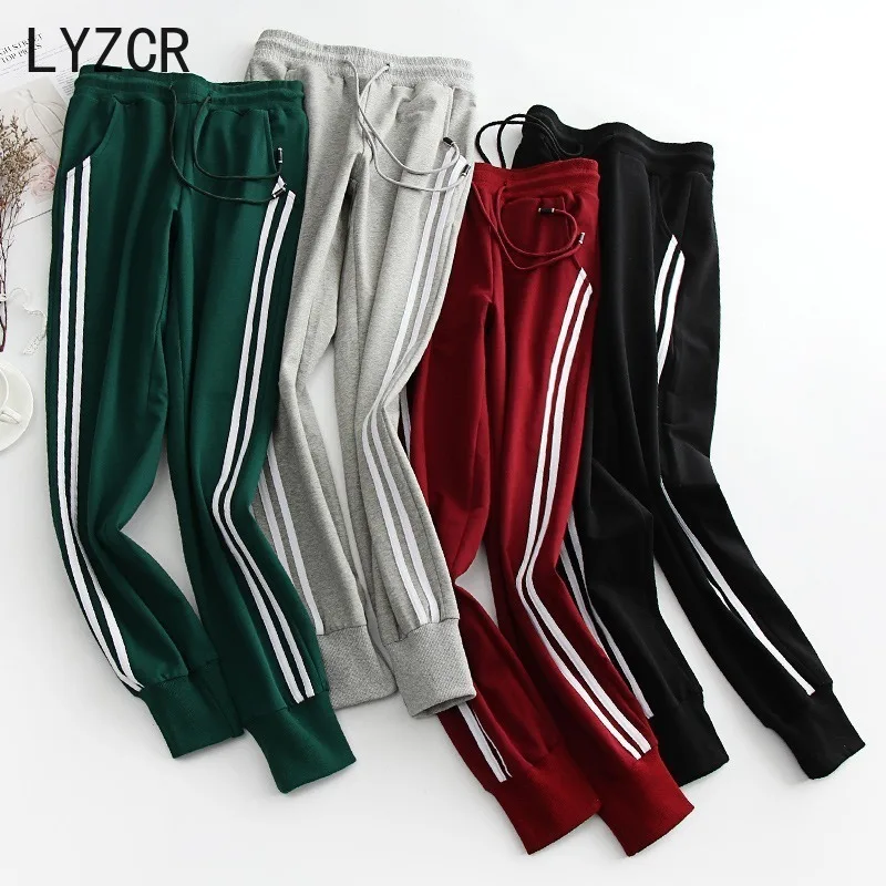 

LYZCR Casual Haren Pants Women Spring 2021 Stiped Sweatpants For Women High Waist Women's Pencil Trousers Pants With Stripes