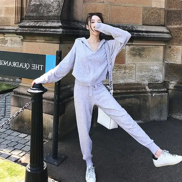 2020 весна осень новый бренд женский комплект 2 шт. спортивные костюмы вязаный