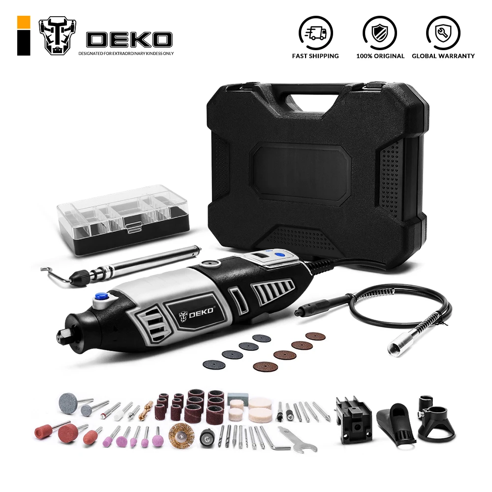 DEKO GJ201 lcd вращающийся инструмент с переменной скоростью Dremel стиль гравер Электрический Мини дрель шлифовальный станок w/гибкий вал Set4