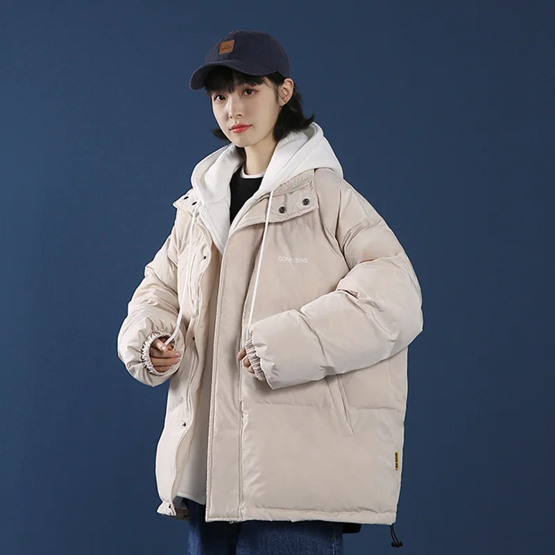 2021 Winter Thickened Down Cotton Jacket Hooded Parkas Women Fashion Solid Thick Short Coat Fashion Fake Two-piece Jacket Women