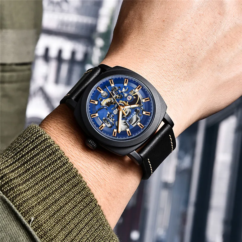 Benyar Скелет Мужские наручные часы автоматические механические мужские от топ