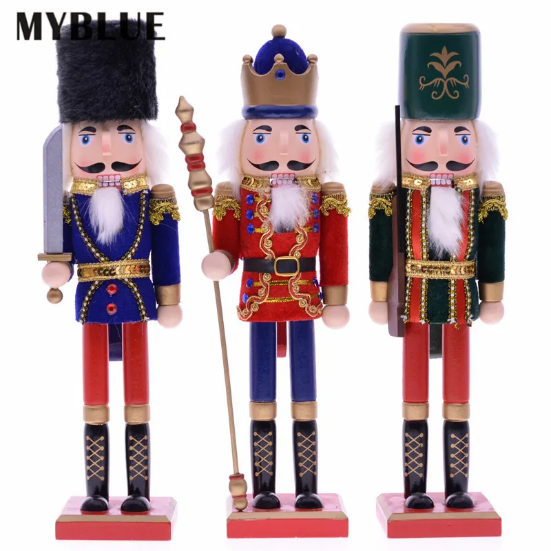 

MYBLUE 38cm Vintage Wooden Soilder Statue Nutcracker Sculpture Figurine Christmas Ornaments Home Room Decoration Accessories