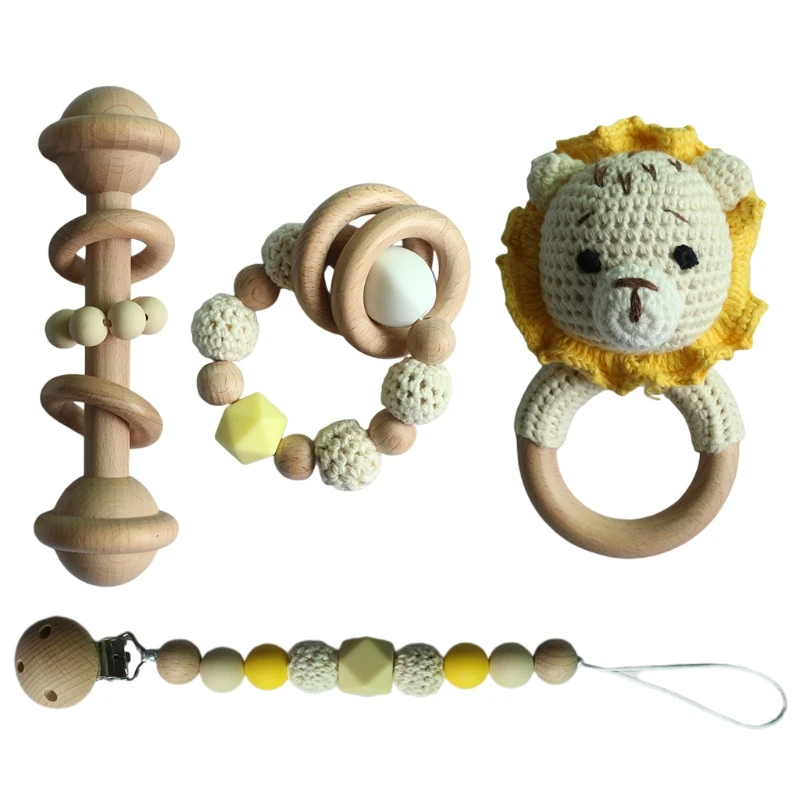 

Baby Pacifier Clip Teething Bracelet Crochet Lion Soother Chain Rattle Teether