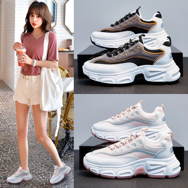 Женские кроссовки на массивной платформе Вулканизированная подошва толстая