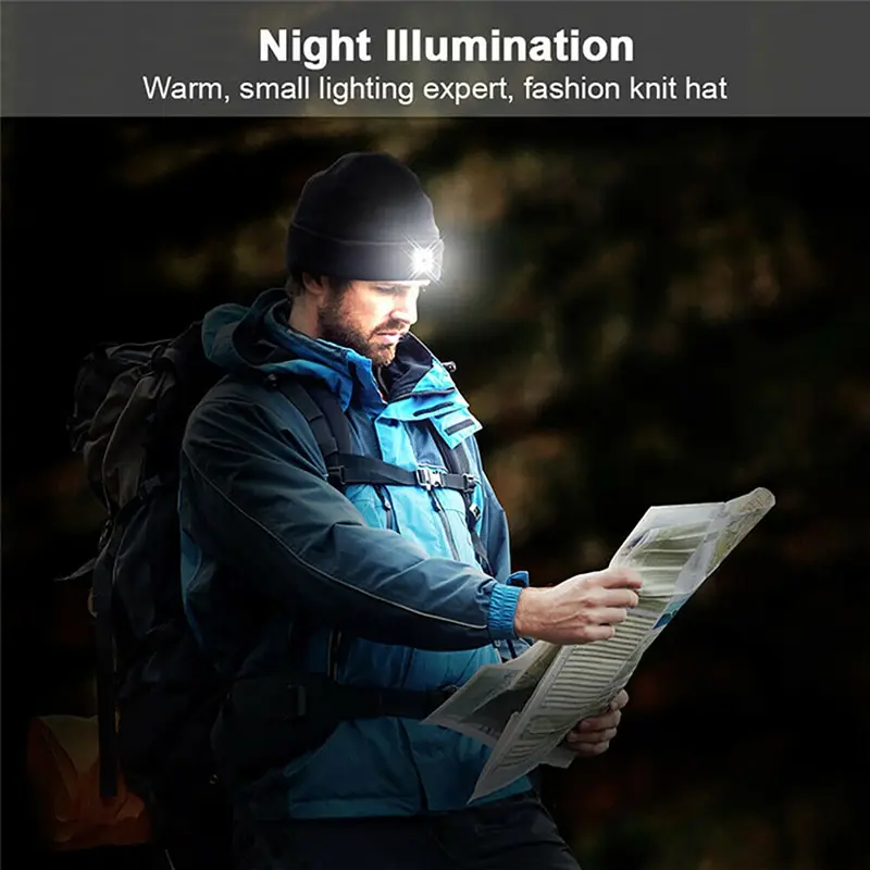 

4 LED Lighted Cap Warm Beanies Hands Free Battery Type Fishing Running Beanie Hat Flash Headlight Camping Caps Lighted Hats Drop