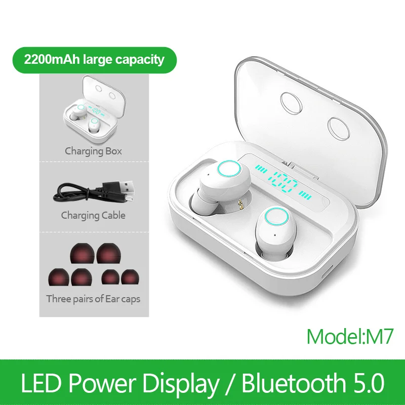 M7-White FBYEG M7 TWS Bluetooth 5,0 наушники беспроводные наушники с дисплеем питания спортивные стерео беспроводные наушники гарнитура с зарядным устройством - Цвет: M7-White