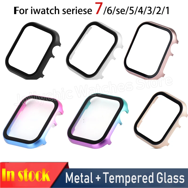 

Aluminum Metal + Cover for Apple Watch Case 7 6/SE/5/4 45mm 42 44mm Bumper Tempered Glass for IWatch Series 7 3 2 38mm 40mm 41mm