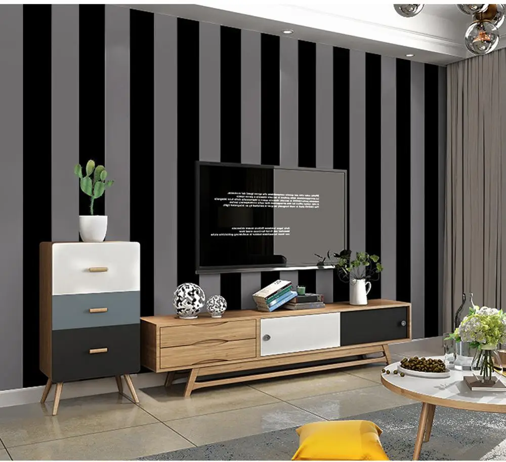 Черно-серые вертикальные полосатые обои (5 м²) домашний декор для гостиной