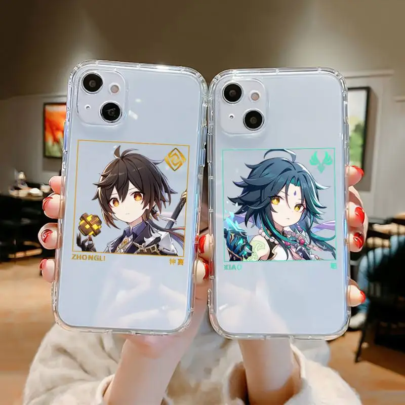 

Genshin impact zhongli xiao Phone Case For iPhone 13 12 11 8 7 Pro Max Plus X XS XR MINI transparent clear New coque shell funda
