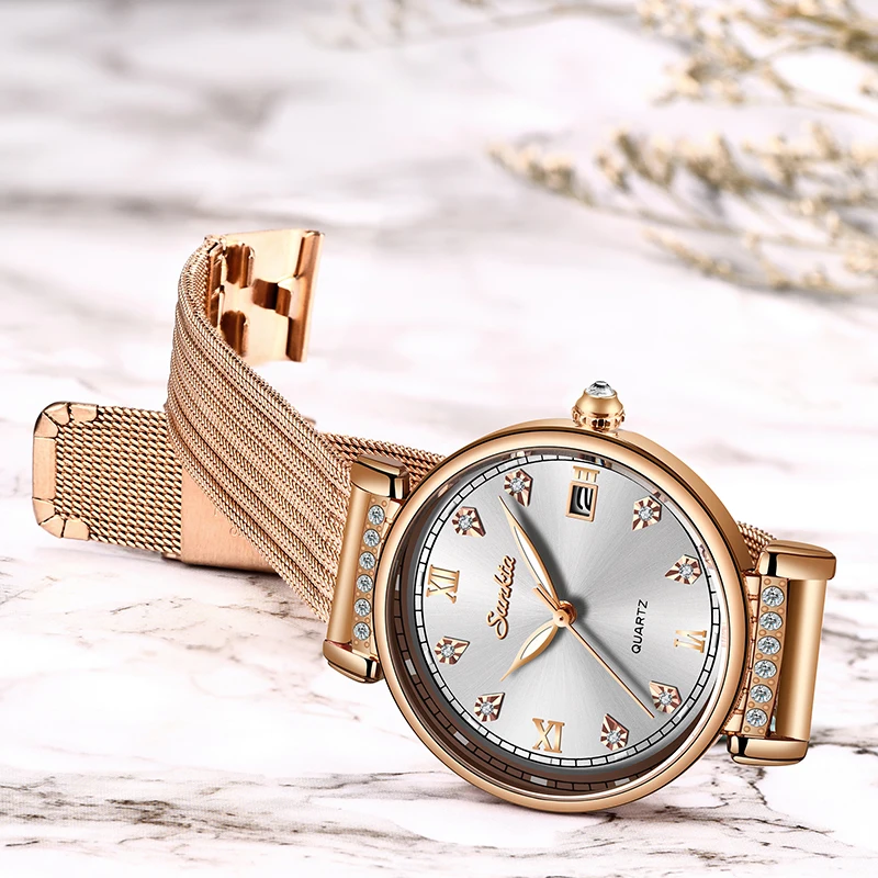 SUNKTA Роскошные брендовые часы браслет с бриллиантами женские кварцевые