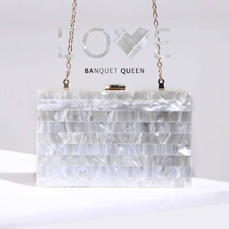 

Europe and the United States new striped splice bead acrylic bag holding bag lady shoulder cross dinner bag