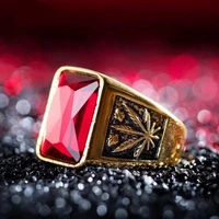 retro maple leaf pattern bohemian crystal inlaid ring mens ring fashion metal gold plated crystal ring accessorie party jewelry