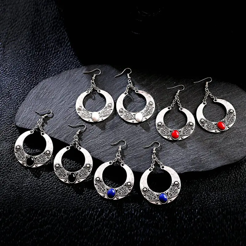 Индийские этнические серебряные Цветные Висячие серьги для женщин винтажные