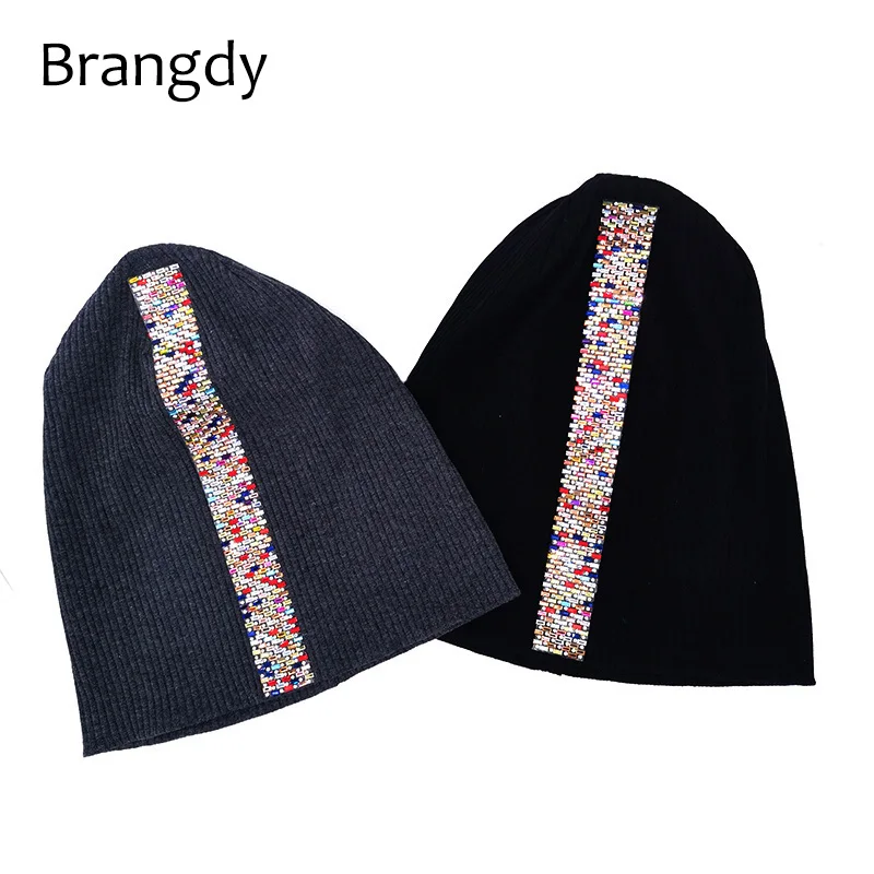 Зимние эластичные шапки из хлопка для женщин Осенние теплые вязаные шапки-бини