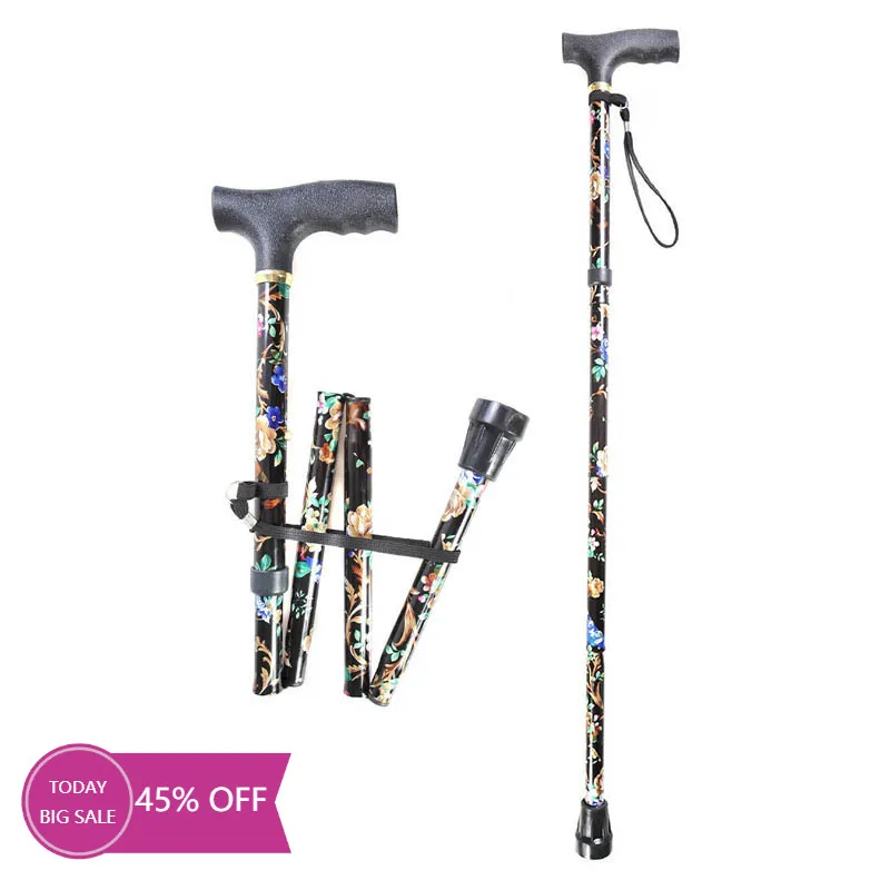 

Lightweight Foldable Walking Sticks For Elderly Old Man telescopic 92cm Adjustable Folding Floral Metal Cane Trekking Hiking